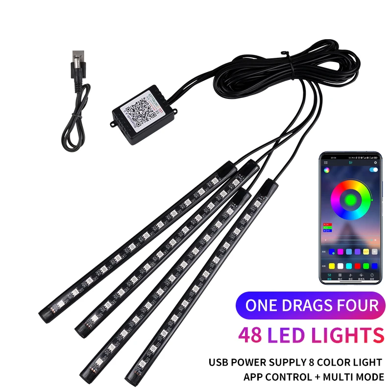 Neon LED Auto-interieur Ambient Voet Strip Light Kit Accessoires RGB Backlight Afstandsbediening App Muziekbediening Auto Decoratieve Lamp