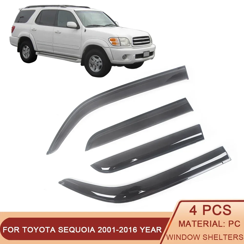 

Auto Side Window Wind Deflectors for Toyota Sequoia 2001-2016 Visors Black Rain Guard Door Visor Vent Shade Dark Smoke Ventvisor