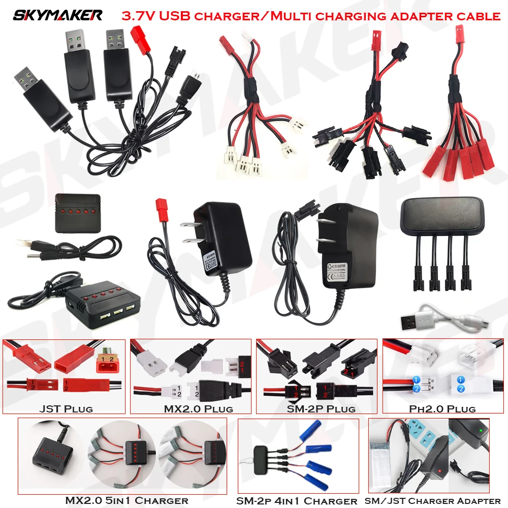 Lipo Battery 1s 3.7v USB Charger Cable JST MX2.0 SM-2P For SYMA Hubsan JJRC RC Boat Car Drone Helicopter parts Accessories