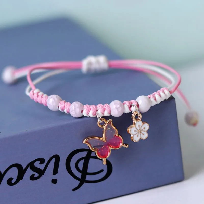 2023 Fashion Crystal Butterfly Flower Bracelets For Women Charm Exquisite Braided Rope Wristbands Adjustable Bracelet Jewelry