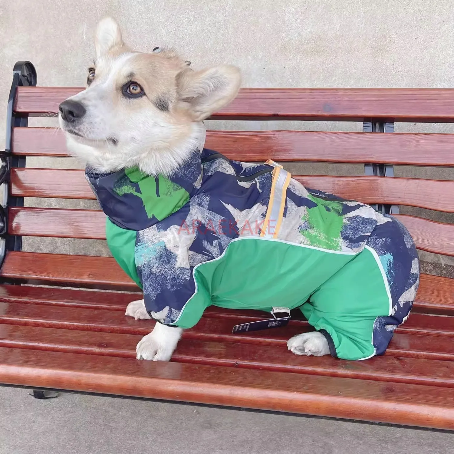Corgi dog all inclusive four legged raincoat medium-sized dog pet dog belly guard tractable waterproof clothes in rainy days