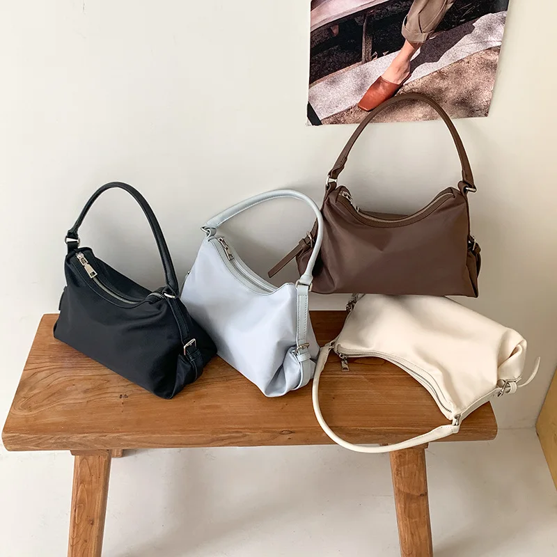 

New Fashionable Nylon Underarm Bag Large Capacity Spliced Single Shoulder Bag Simple Korean Handbag for College Students