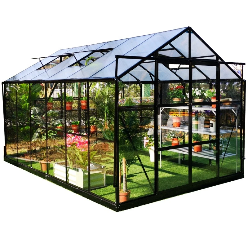 Big Size Agricultural Hydroponic System Aluminium and Polycarbonate Building Material Greenhouses for Garden Flower