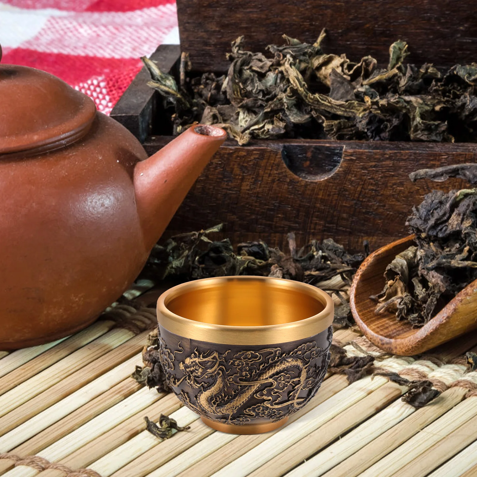

Dragon and Teacup Chinese Vintage Copper Mini Teacups Chalice Dragons Office