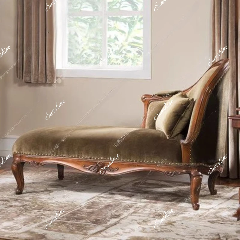 

American country solid wood fabric concubine sofa living room balcony leisure recliner