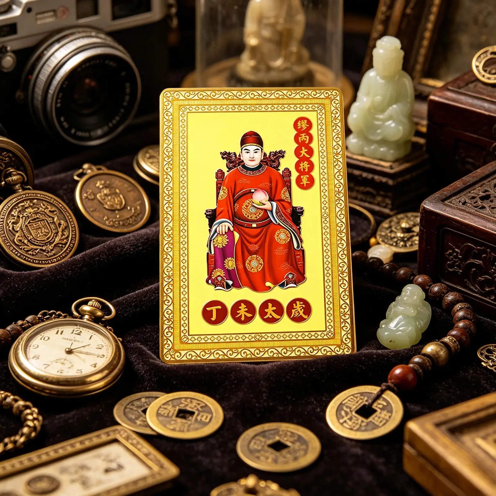 2027 Tai Sui Blessing Cards Traditional Metal Tai Sui Goat Luck Charm Lunar New Year Decor Charm For Wallet Keychain Car