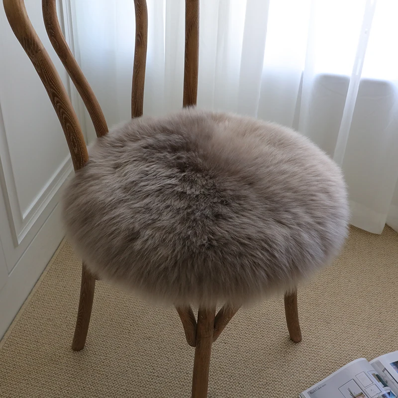 100% Plush Pure Wool Skin Round Seat Cushion Patchwork Fluffy Fur  Carpet Wool Office Chair Sofa  Futon Chair Fur Cuhsion