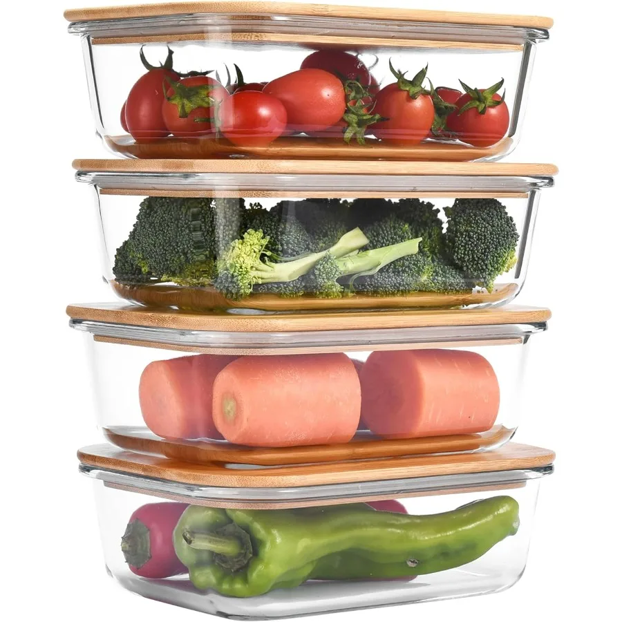 

Vdomus Glass Food Storage Containers with Bamboo Lids 36.0oz 1.0L Stackable Meal Prep Container Airtight Glass Food Containers