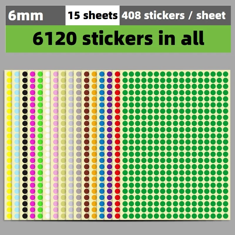 6mm Colored Round Dots Sticker Handwritten Adhesive Label DIY Handmade Stickers 6120pcs