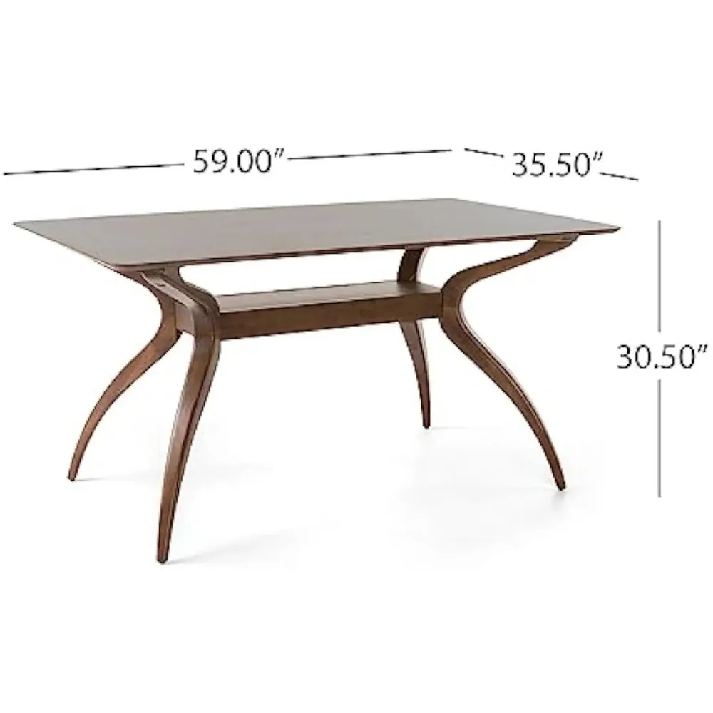 Nissie-Mid-Century Madeira Jantar Conjunto com Cadeiras de Tecido, 5 PCs Set, Acabamento Natural Walnut