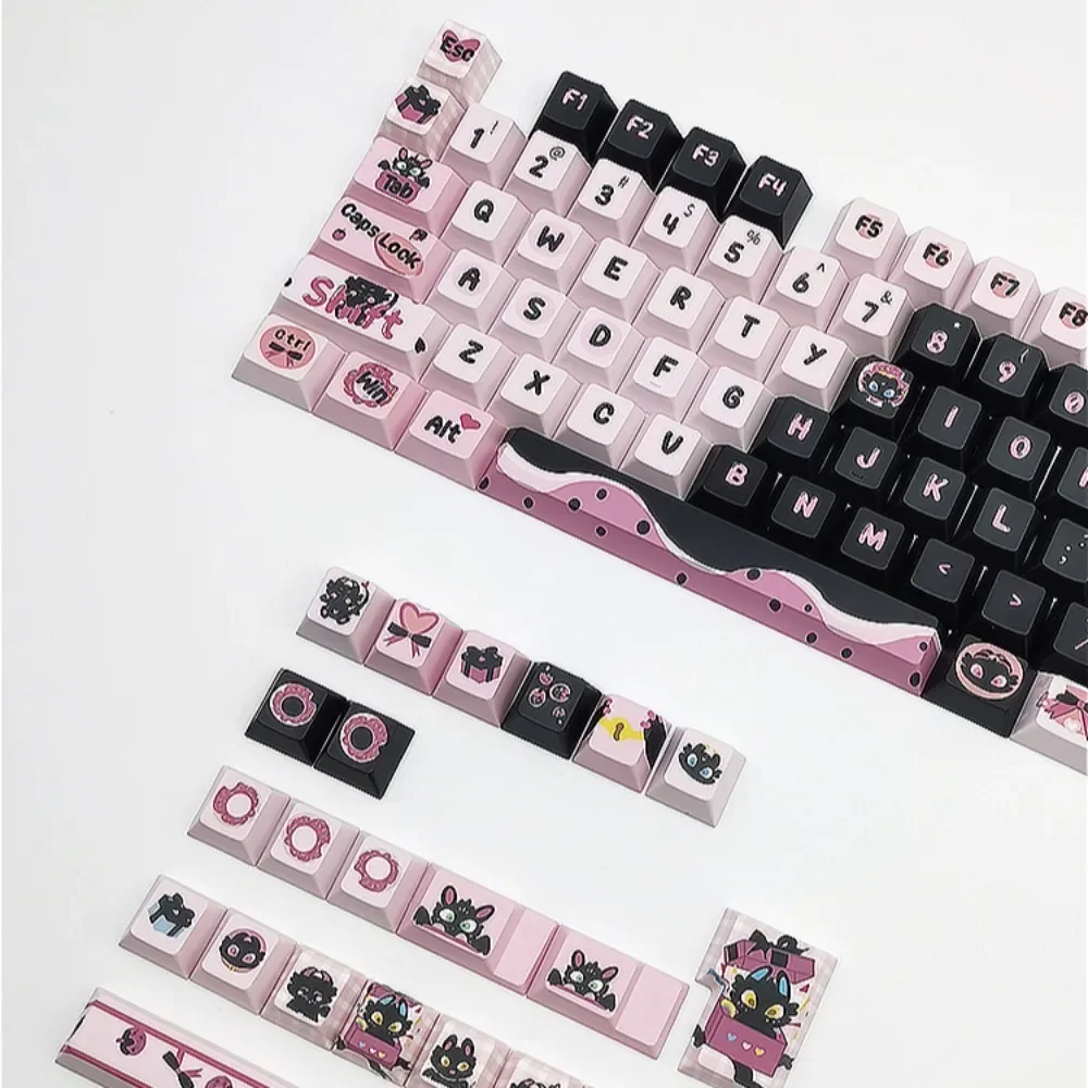 PBT Keycaps 125 Keys, Cherry/MOA Black Dragon Keycaps, Hot Sublimation, for Cherry MX 104/87/61 Mechanical Keyboards