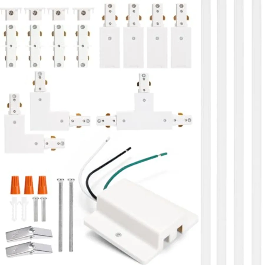 

H Track Lighting Rails Kit - 13ft White Track Light Tracks 3 Wire with Floating Canopy Connector I and L Connectors for Single