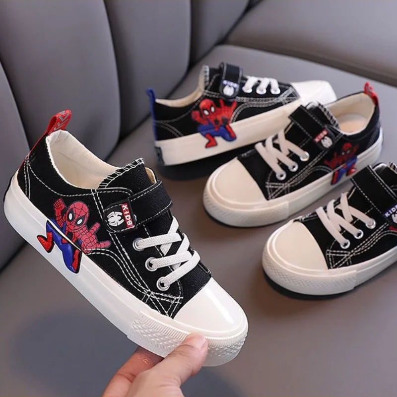 Boys Sport Shoes Fashion Spiderman Cartoon Children\'s Canvas Hook on-slip Student Shoes Kids Outdoor Shoes Casual Shoes Disney