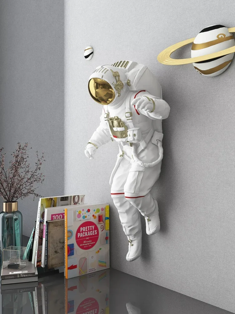 Nordic Home Decor Astronaut Statue Living Room TV Hanging Wall Decoration Children's Room Bedroom Bedside Figurine Astronaut Gif