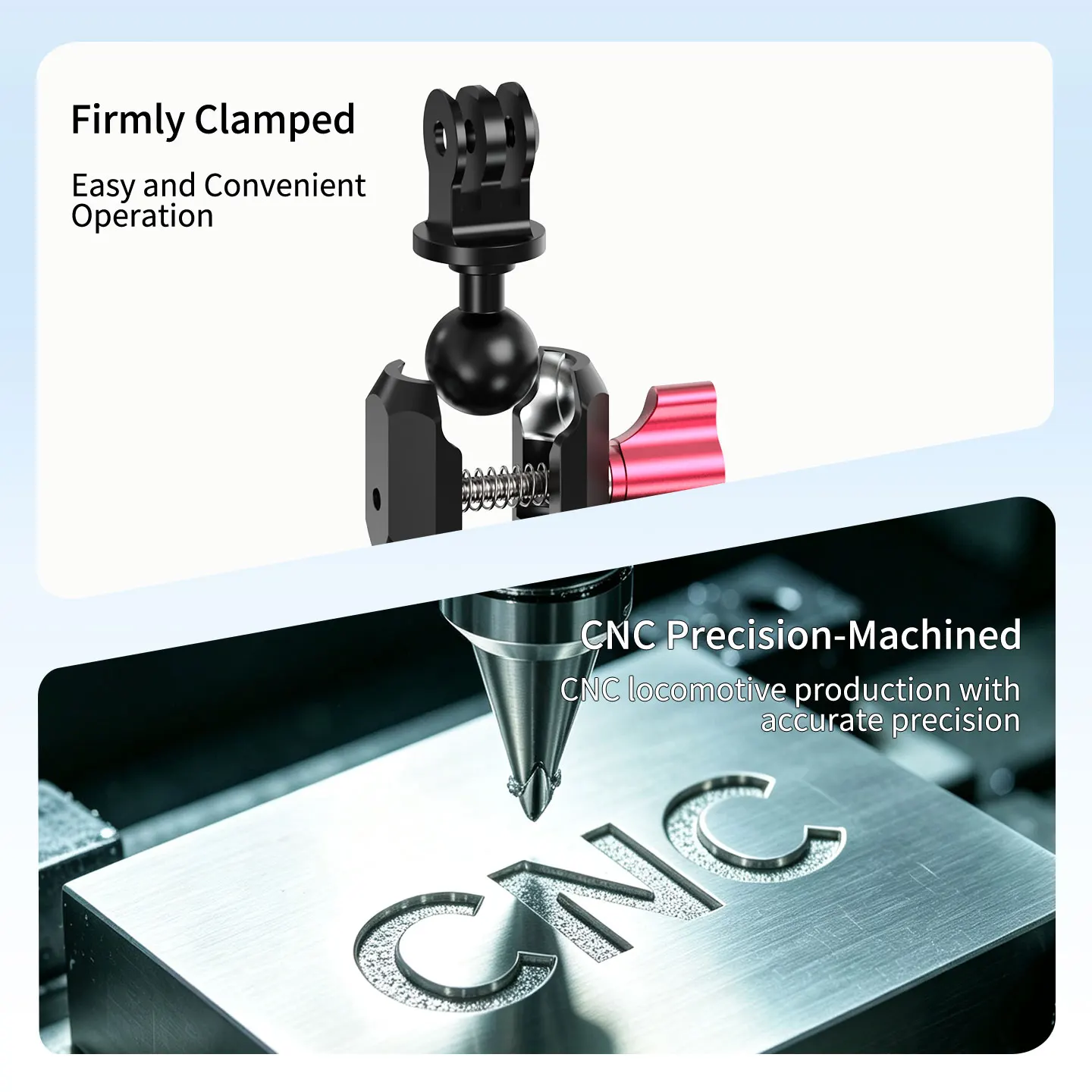 Aluminium-Action-Kamera-Halterung 2kg Traglast 3-Punkt-Adapter 17mm Kugelkopfklemme für GoPro Insta360 DJI OSMO Motorrad Fahrrad Stativ – Detail 4
