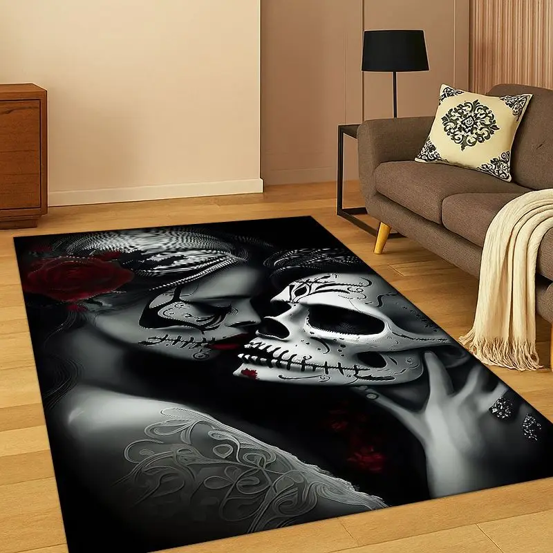 Gothic Skull Dead Girl Cartoon Horror Carpet Rug for Bedroom Living Room Sofa Playroom Doormat Home Decor,Kid Area Rug Non-slip