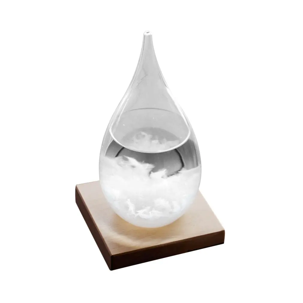 Mini botella de vidrio de tormenta de gotas de escritorio, Monitor de predicción del tiempo, barómetro con Base de madera para decoración del hogar