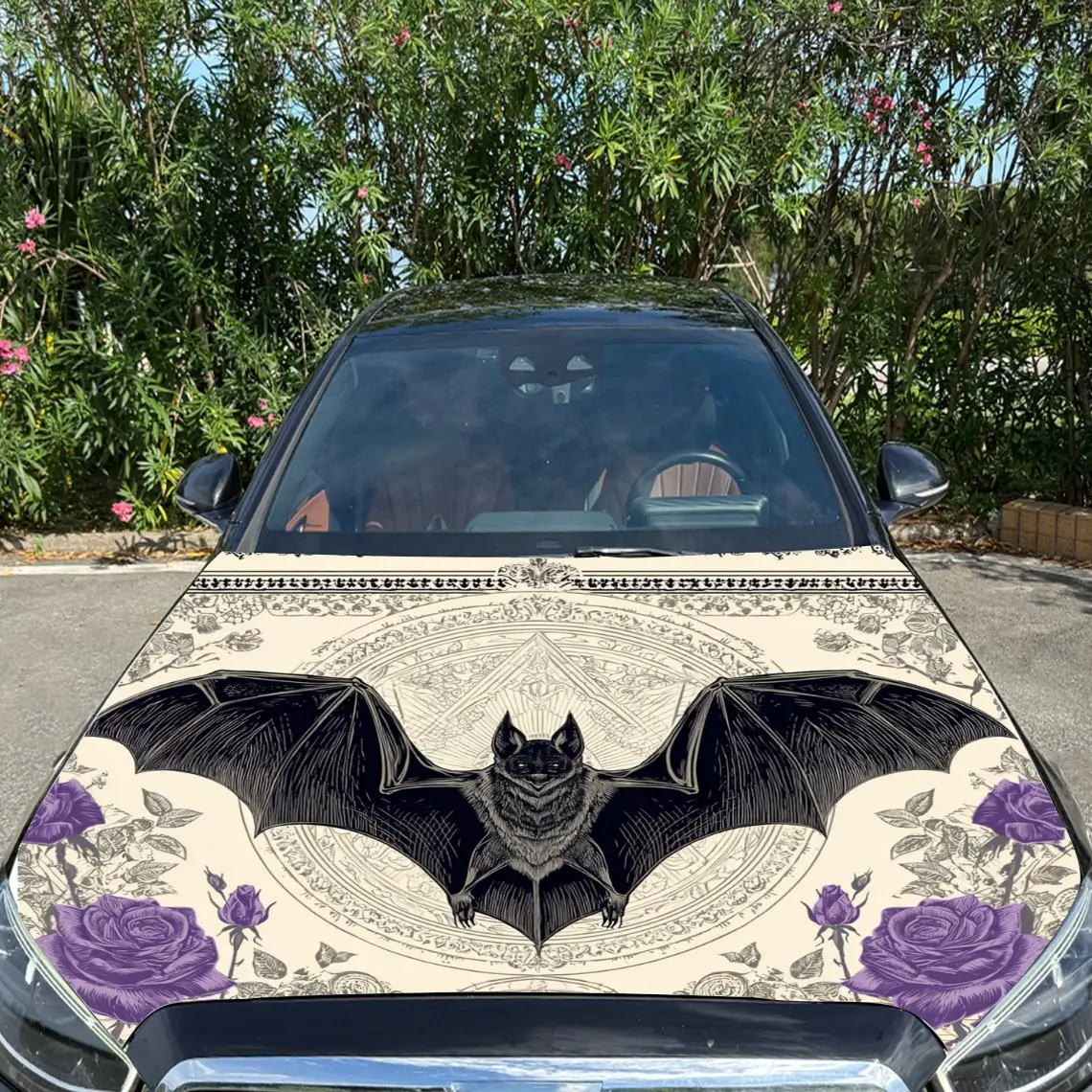 Intricate Bat Mandala Graphic Car Hood Sticker,Waterproof Self-Adhesive Vinyl Graphics Decals,Decor Auto Accessories Stickers view 4