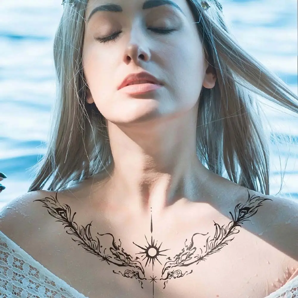 Line Fake Tattoo Angel Wings Tattoo Stickers Water Transfer Printing Half Back Tattoos Angel Wings Temporary Tattoos Waterproof