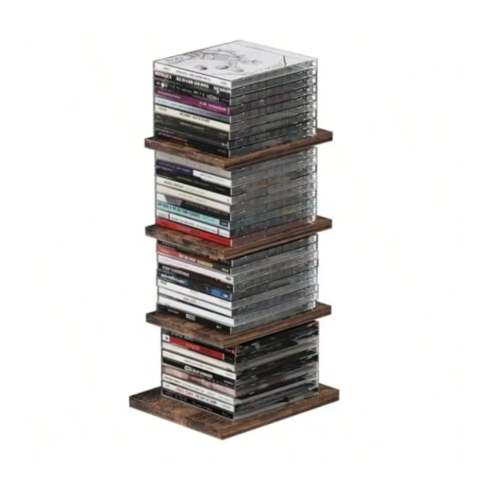Solid Wood Te Black Iron CD DVD Sage Rack With Top Carry For Desktop Bookshelf He Theater AceSang Vecal Organizer Holds  To 4