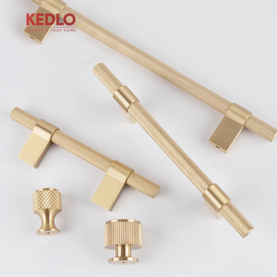KEDLO Massiver Messinggriff mit Rändelung, klassisch, 500 mm, europäischer Luxusmöbelgriff, gebürstetes Messing, langer Griff – Detail 2