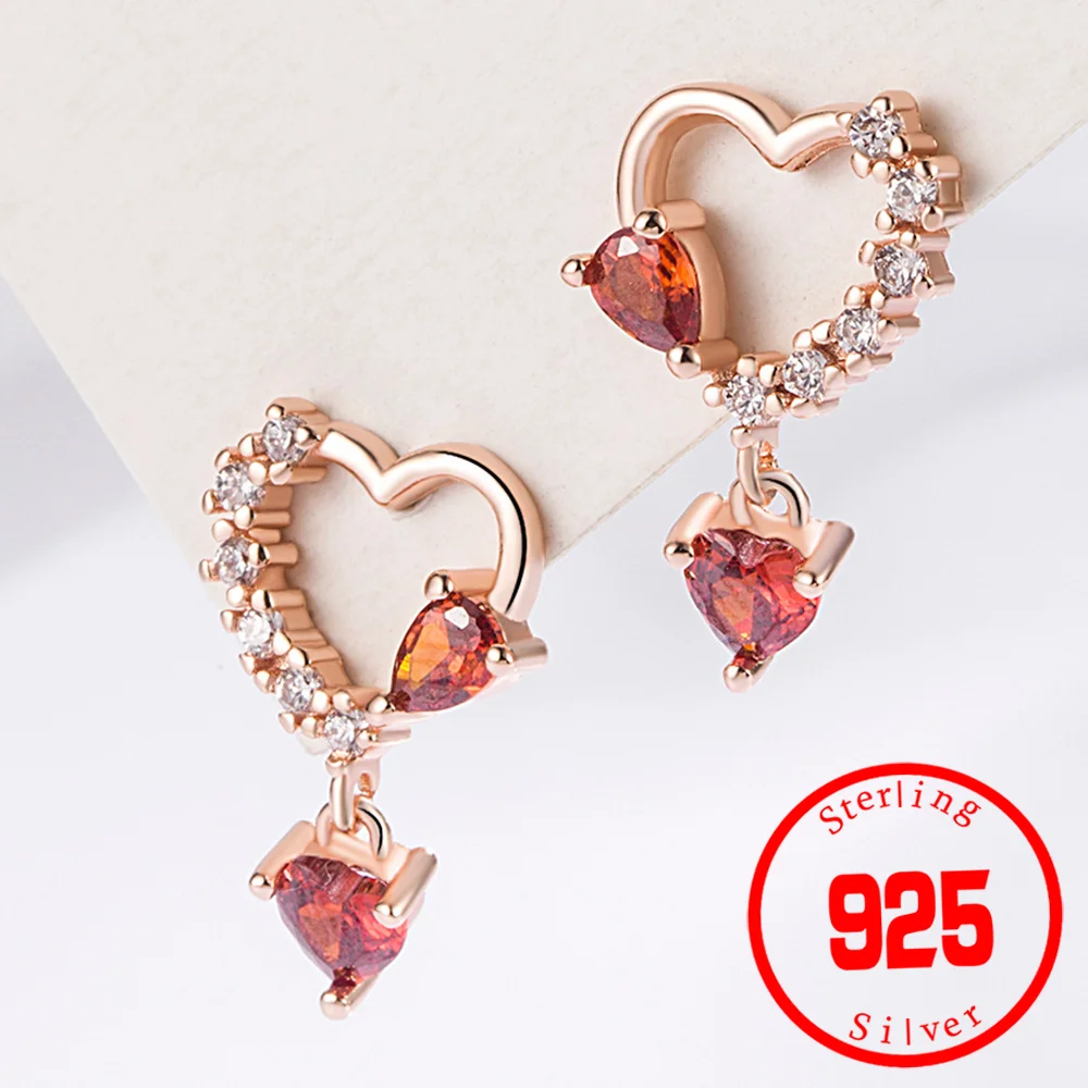 

2024 New Fashion Sweet Heart Red Drop Earrings for Women Korean Crystal Long Chain Tassel Earrings Party Wedding Jewelry Brincos