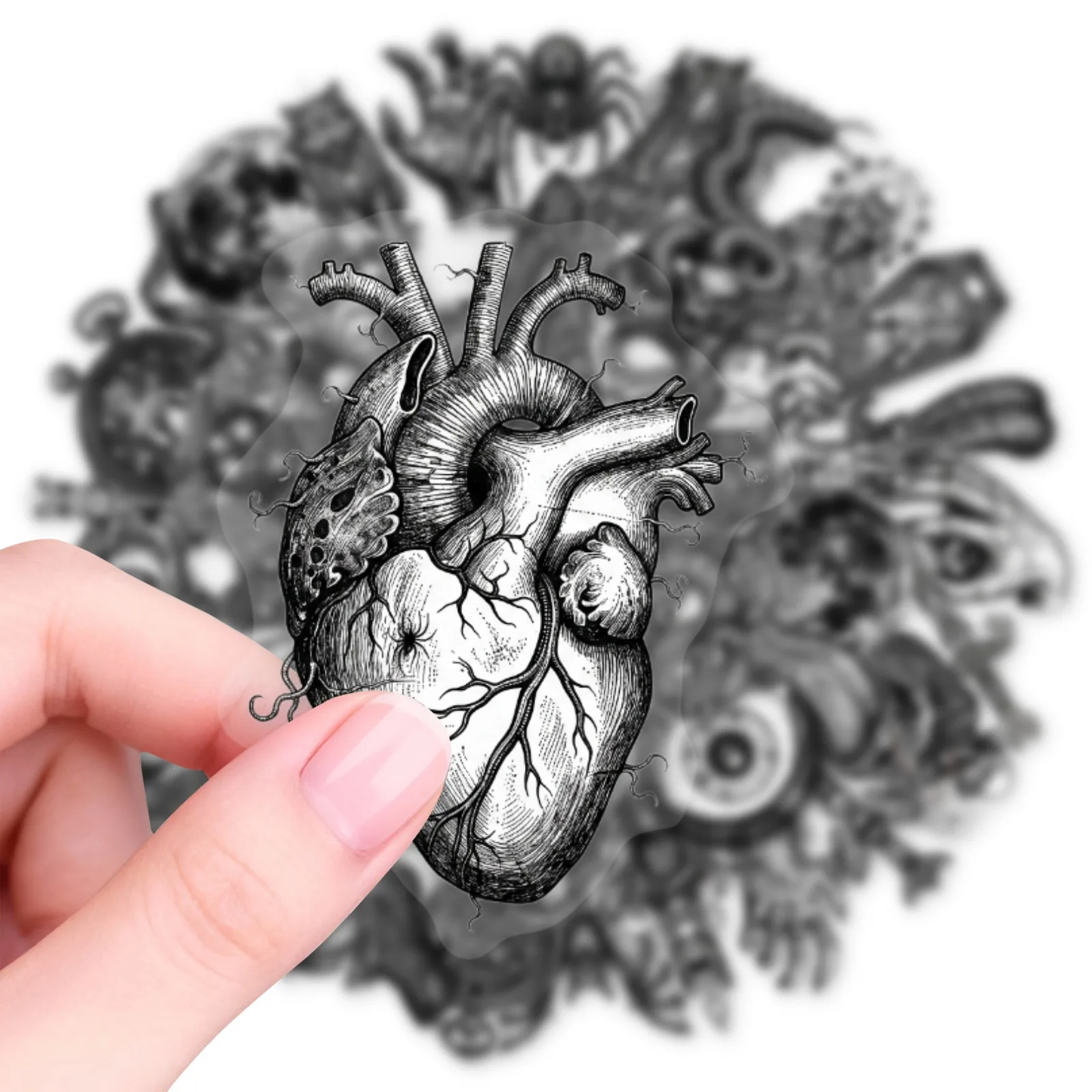 50PCS Black White Gothic Doodle Stickers Transparent PET Waterproof Decals DIY Journal Art Item Decor Toy Graffiti Sticker