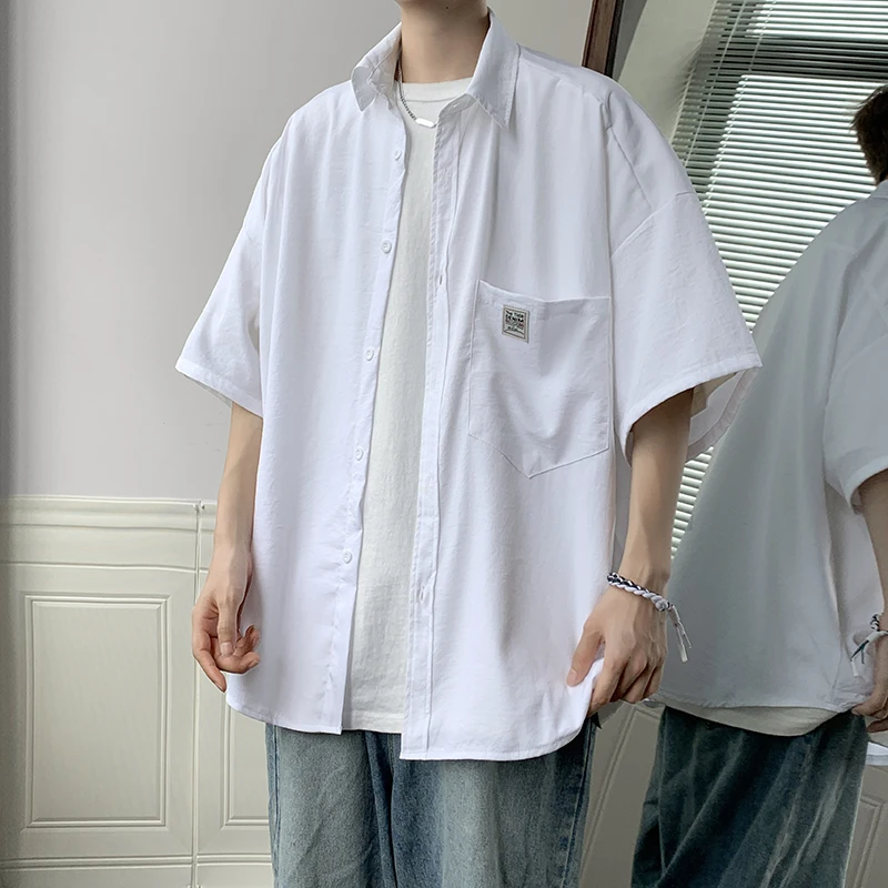 Sommer Herren hemd halbe Ärmel übergroße Cargo-Shirts Männer koreanischen Stil Mode schwarz Harajuku Herren Streetwear Kleidung