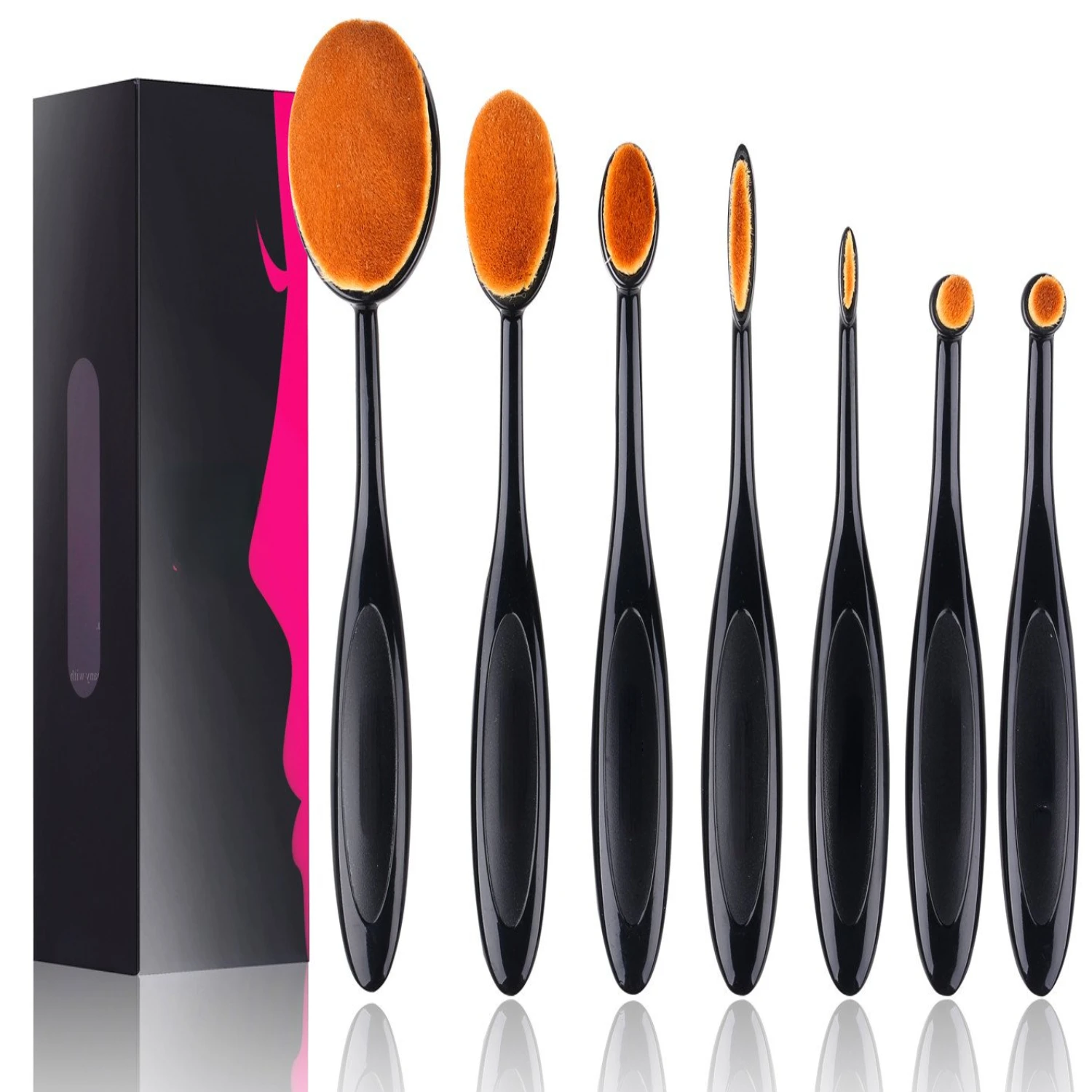 Elevate Your Beauty Game with Luxurious 7pcs Black Oval Essential Makeup Brush Set - Perfect for Flawless and Precise Applicatio