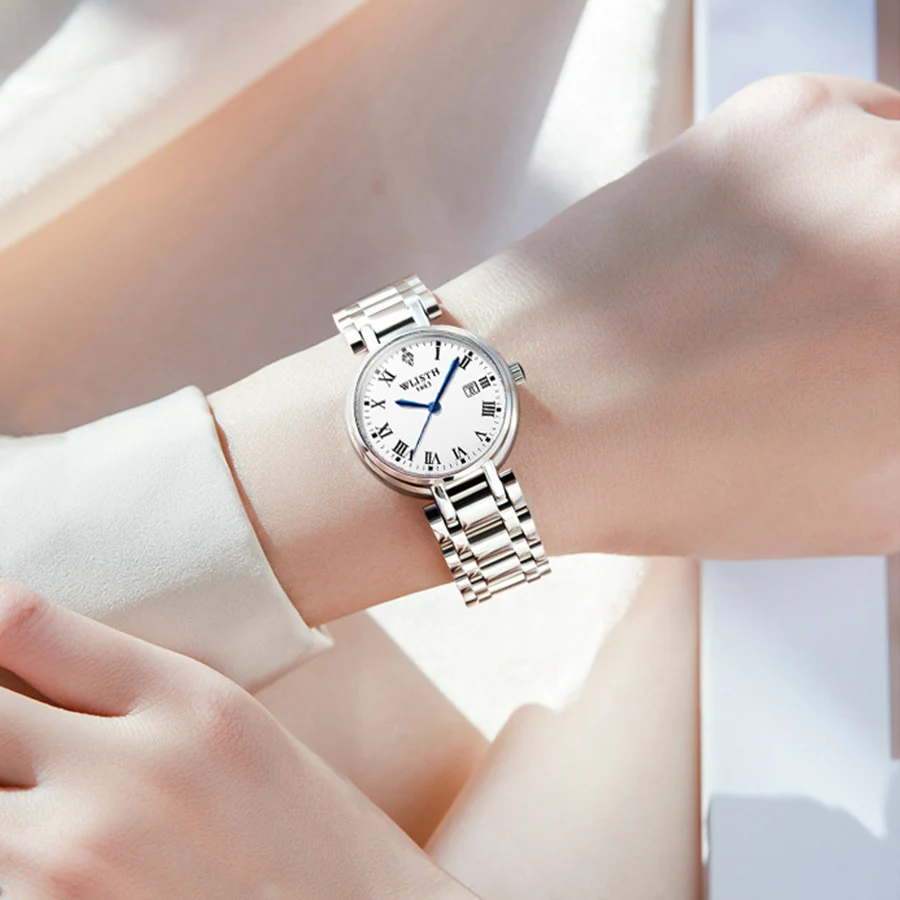 Marca WLISTH, relojes para mujer, reloj de mano moderno de acero inoxidable, regalos para mujer, relojes de pulsera luminosos impermeables para mujer