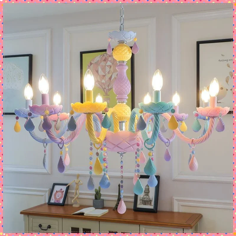 Nordic Regenboog Kaars Hanglamp Macaron Lampenkap Prinses Slaapkamer Decoratie Kinderen Kroonluchters Voor Woonkamer Decor