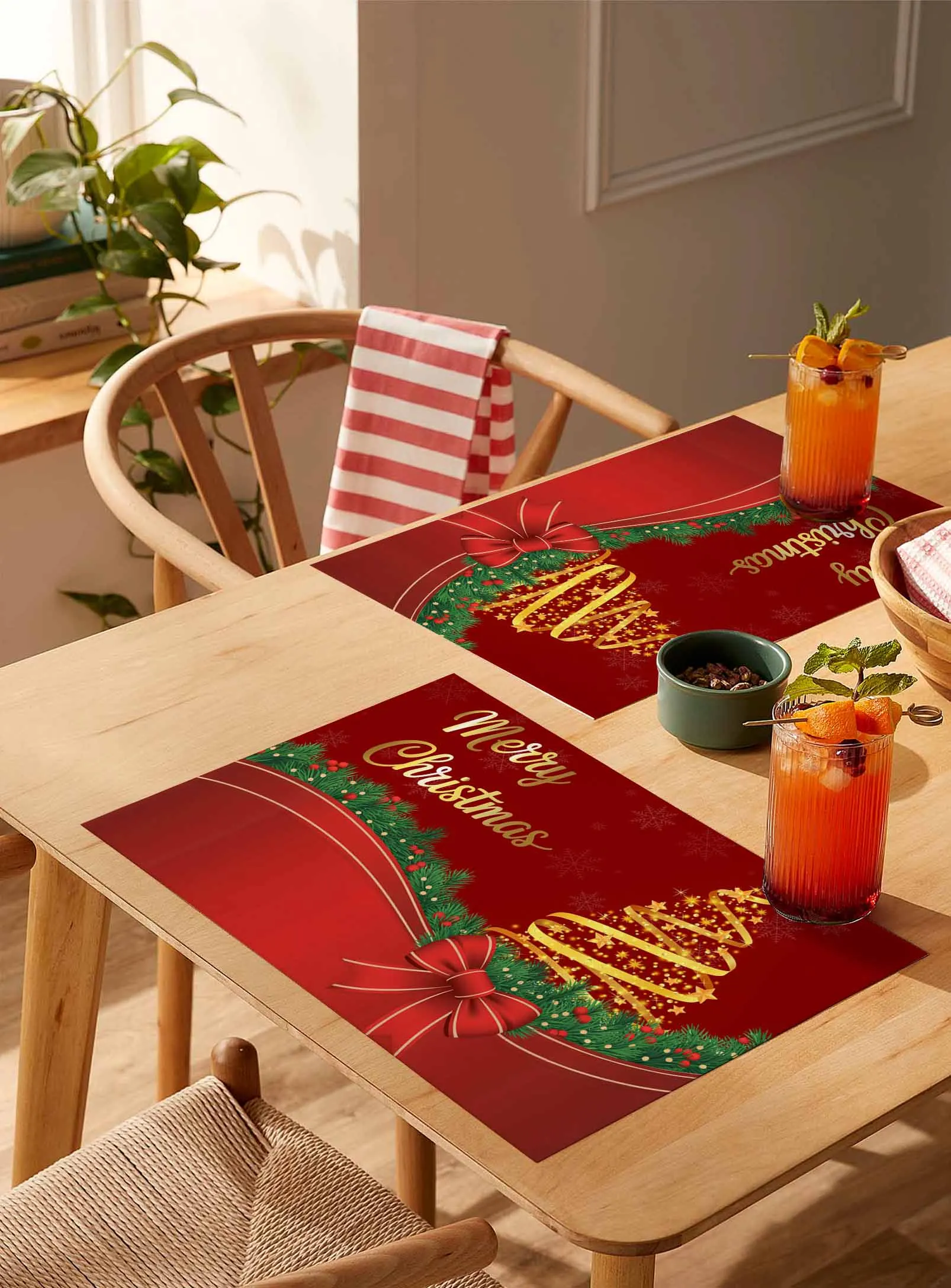 

4/6 Pcs Modern Style Merry Christmas Placemat Wedding Party Dining Decor Linen Table Mat Kitchen Accessories
