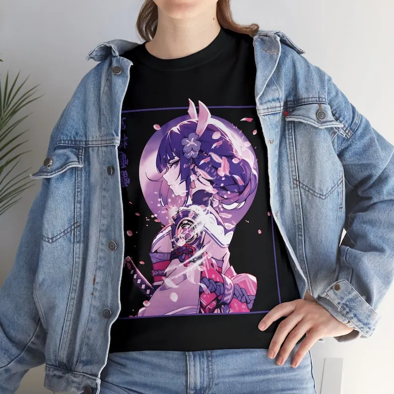 Raiden Shogun Genshin Impact Baal Anime Aesthetic Vaporwave Unisex Heavy Cotton Tee