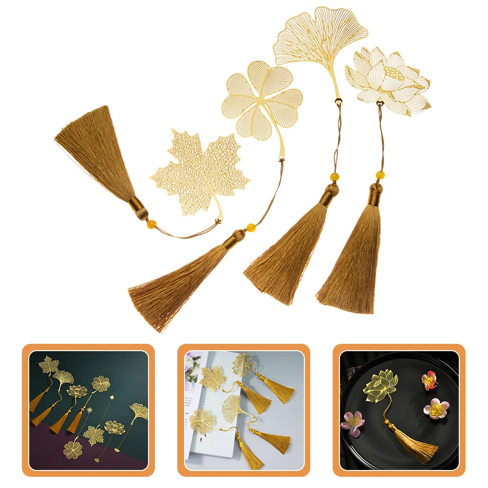 

4pcs Metal Leaf Shaped Bookmarks Hollow Design Decorative Gift For Reading Students Creative Bookmark Ornament Hanging