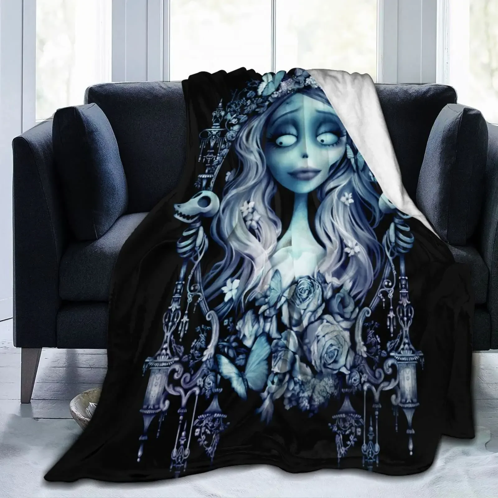 Horror Corpse Bride Blanket Soft Warm Throw Blanket for Bed Sofa Queen Size Halloween Decor Scary Movie Blanket Birthday Gifts