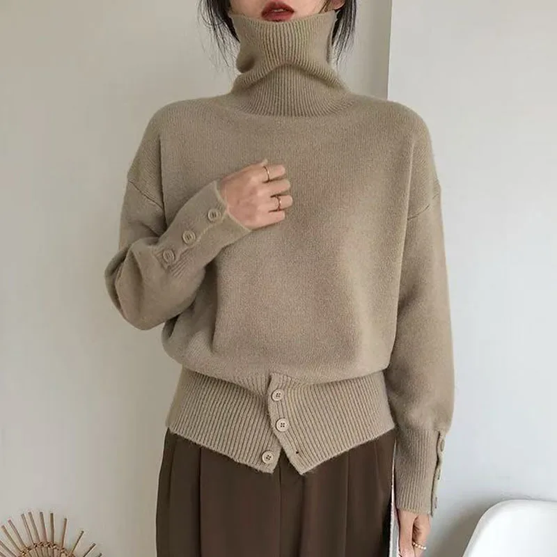 

Sweaters Fashion Turtleneck Knitted Sweater Women Pullovers White Long Sleeve Knit Sweater Pullover Women Tops Knitwears Q2030