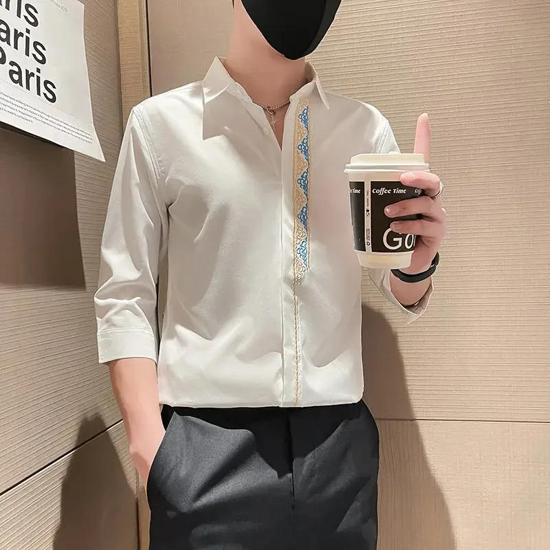 

Floral Print Shirts for Men White Half Sleeve Black Fashion 2025 Button Up Normal Korean Style Sale Cheap Brand Summer Man Shirt