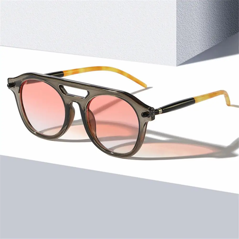 Vintage 70s Glasses Double Bridge Pilot Round Sunglasses Punk Luxury Hip-Hop Sun Glasses Fashion Orange Shades for Women & Men