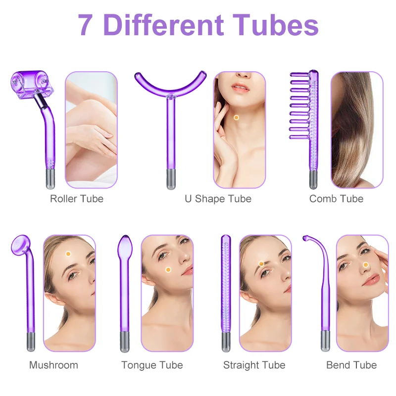 7 in1 Electrotherapy Beauty Apparatus High Frequency Machine Wand Purple light Neon Violet Argon Blue light mixing Skin Care