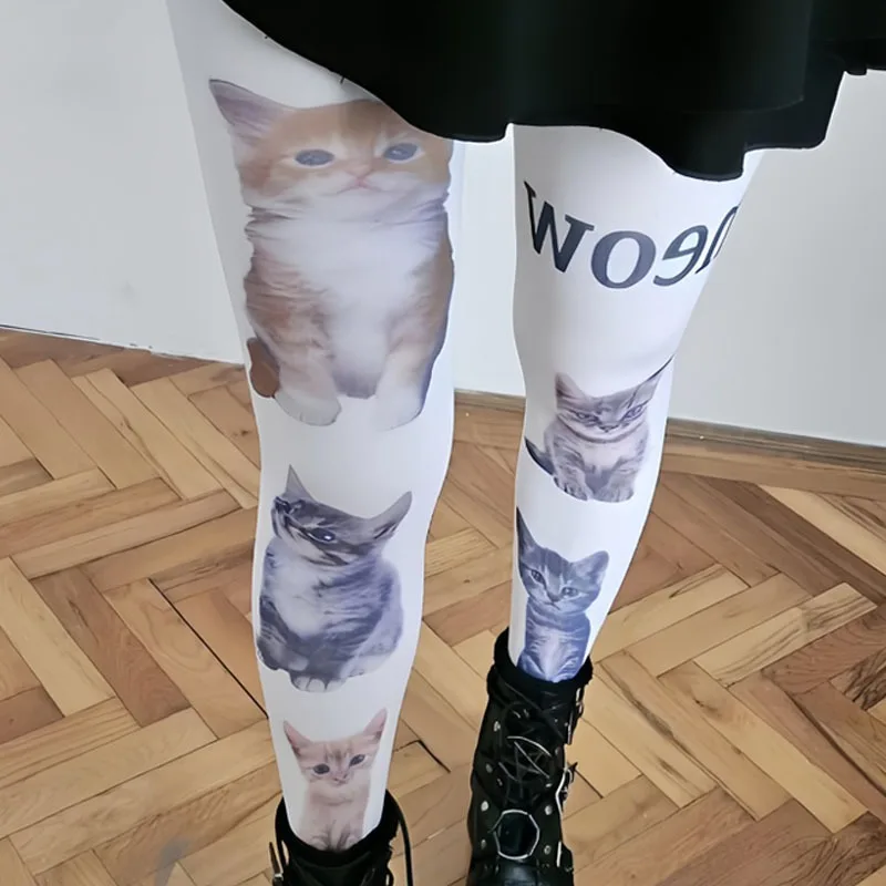 

Y2K колготки с кошачьим принтом, японские школьные носки JK с кавайным дизайном, белые колготки в стиле Харадзюку для косплея, уличная одежда