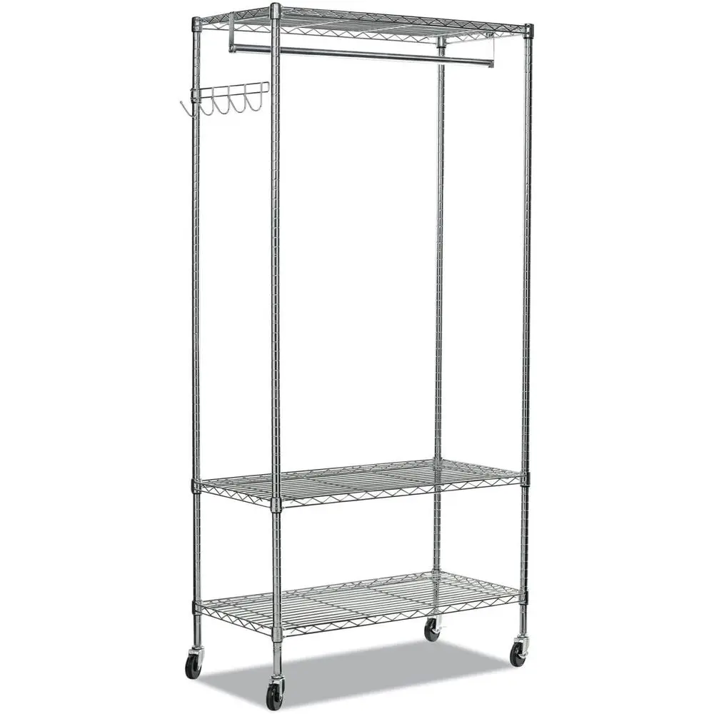 Wire Shelving Garment Rack, 40 Garments, 48w X 18d X 75h, Silver