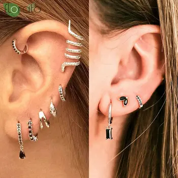 עגילי כסף סטרלינג 925 מחט אופנתיים עם תליון זירקון שחור חדש עגול/צלב עגילי חישוק קטנים לנשים תכשיטי פירסינג 8 best sales זירקון שחור - №1