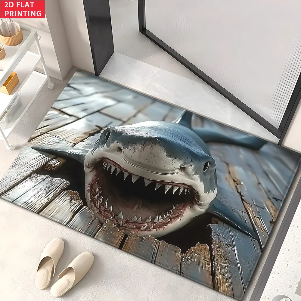Shark Water Break Artistic Print Floor Mat, Non-Slip Absorbent Washable Area Rug for Bathroom Kitchen, Outdoor Yoga Picnic Decor