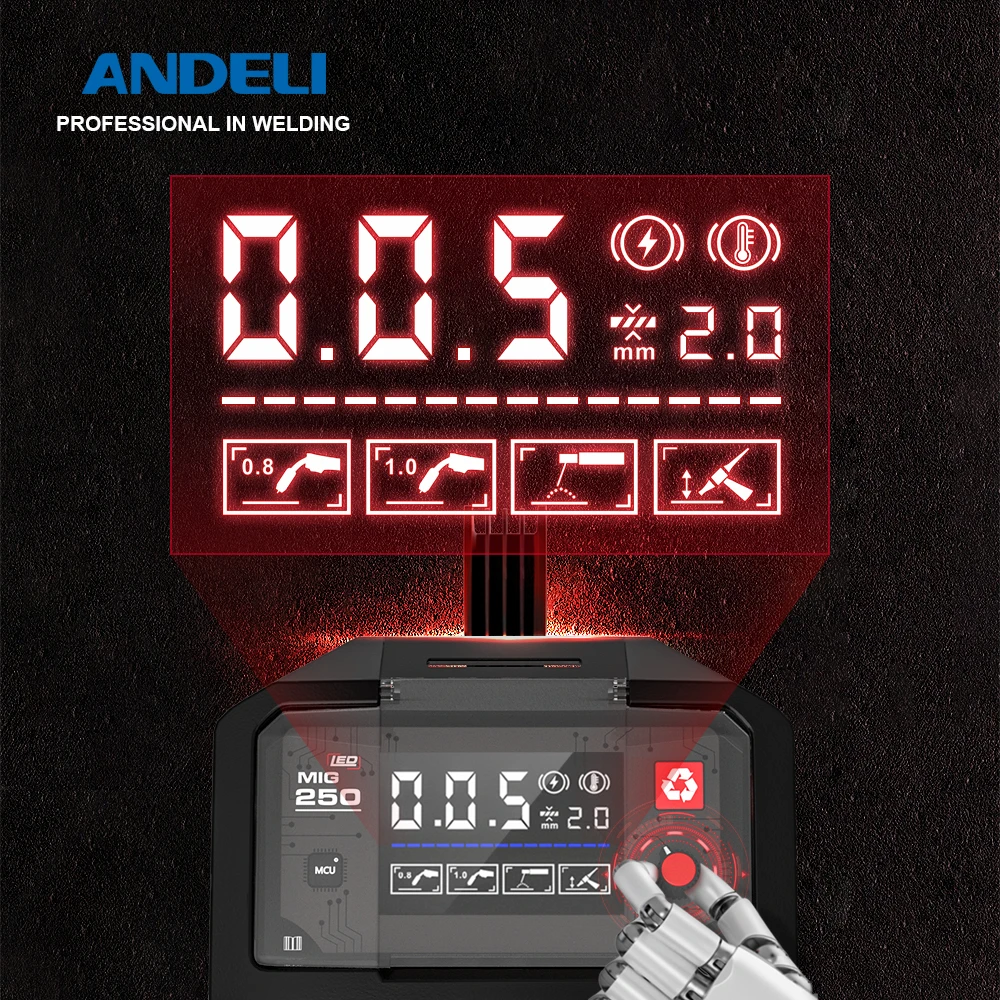 ANDELI 220V MIG-250 LED Mig MMA LIFT TIG Gasless Flux Mig Welding Machine