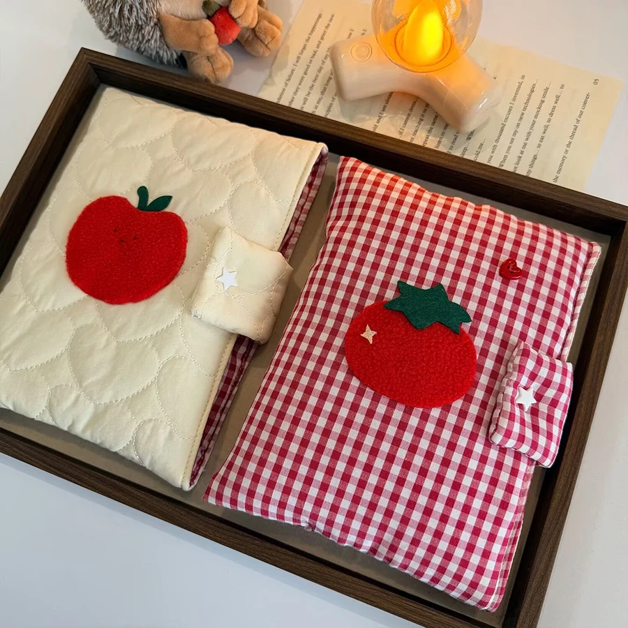 Stoffeinband mit Tomatenmuster für A6-Notizbuch, Einfacher Tagesplaner, Handgefertigter Bucheinband, Studenten-Tagebuch, Minimalistisches Notizbuch