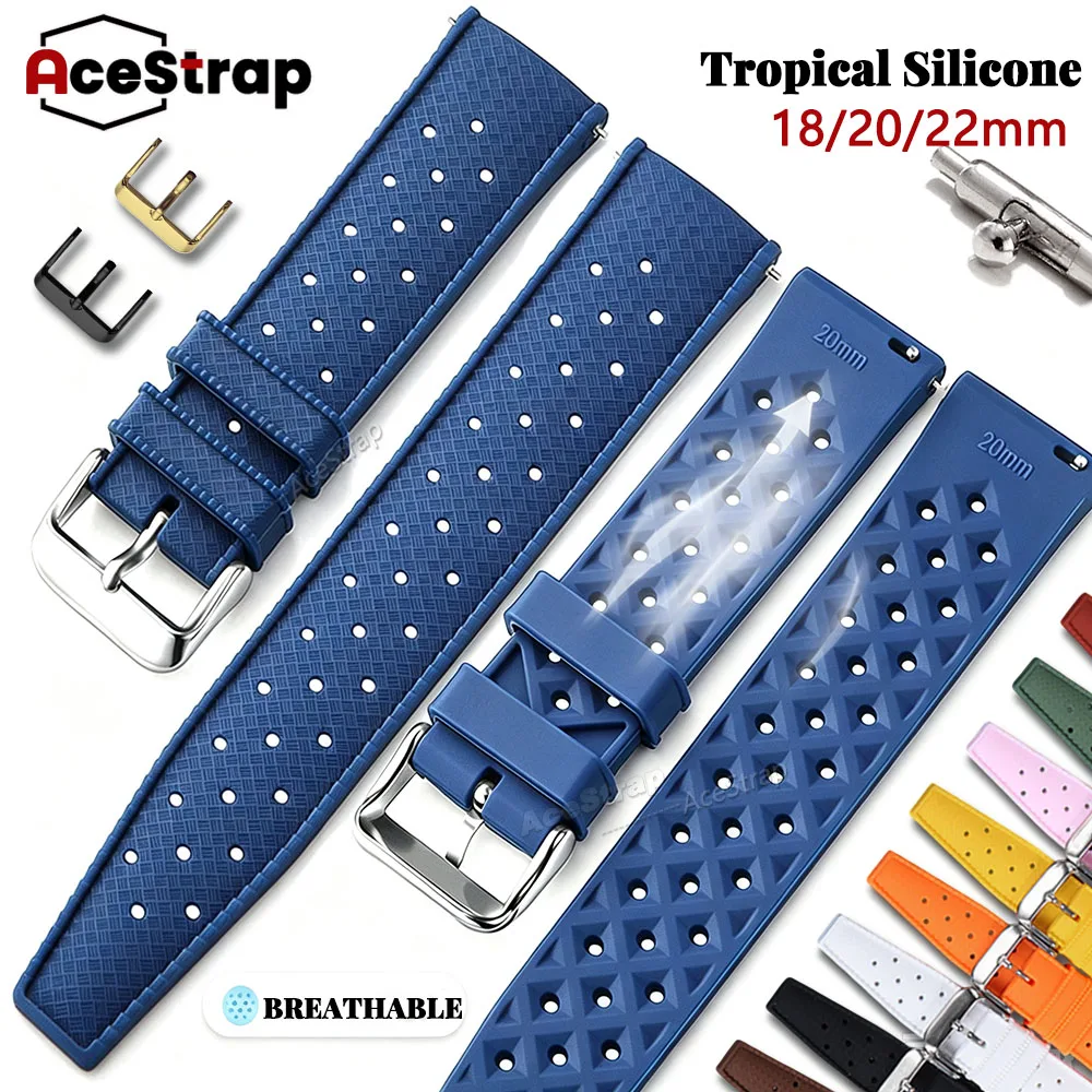 New Tropical Silicone Watch Band 18mm 22mm 20mm Rubber Bracelet for Omega for Samsung SmartWatch Wristband Rubber Quick Release