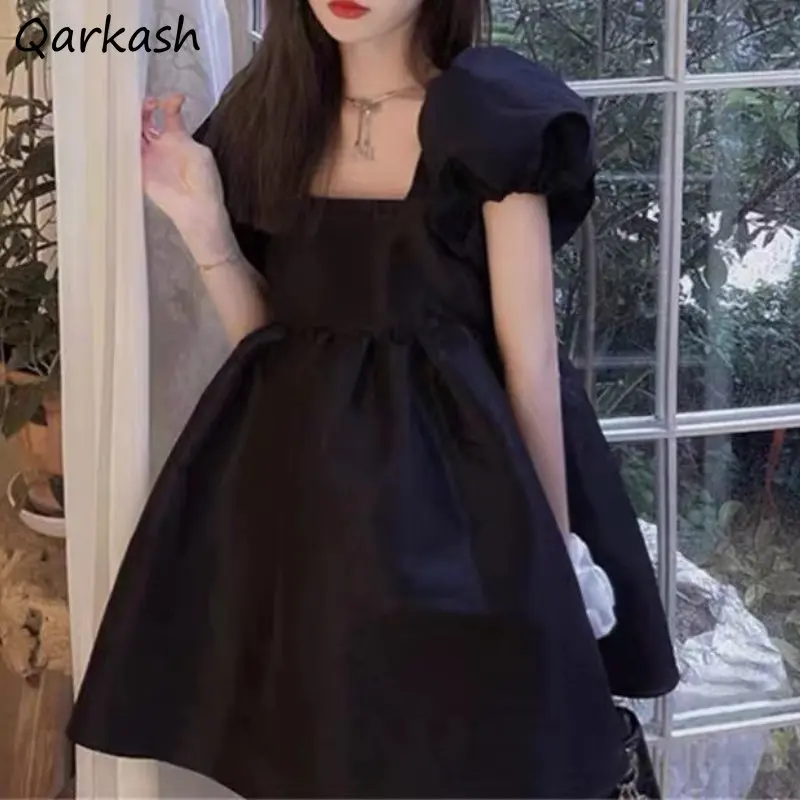 Ball Gown Dresses Women Puff Sleeve Sweet Black Princess Mini French Style Summer Tender Chic Temperament Ins Elegant Vacation