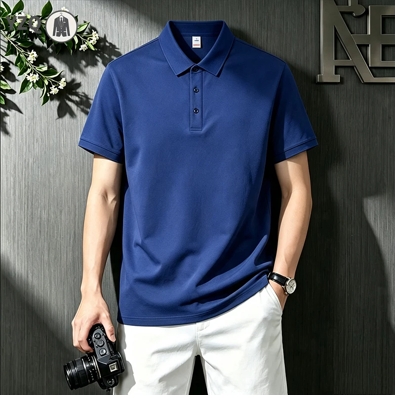 Male Business Short Sleeve Polo Turn Collar Neat Placket Suitable For Weekend Outings And Daily Working Occasions