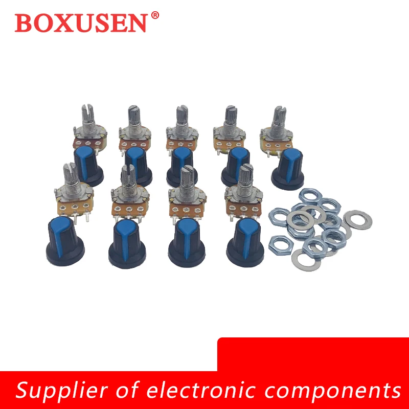 9PCS WH148 Linear Taper Rotary Potentiometer With Knob Cap Blue B1K~B1M 1K 2K 5K B10K 20K 50K 100K 500K 1M Ohm AG2 NEW