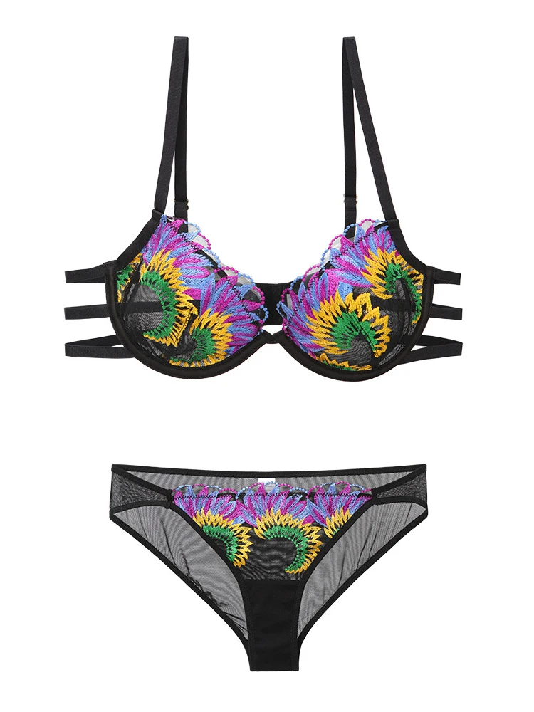 

Sexy Lingerie Set Fashion Ultra Thin Lace Underwear Colorful Embriodery Romantic See Through Exotic Sets Black Bra Brief Sets